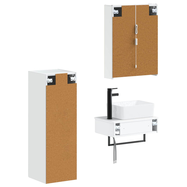 Badeværelsesmøbel sæt 4 pcs Hvid Konstrueret træ og glas