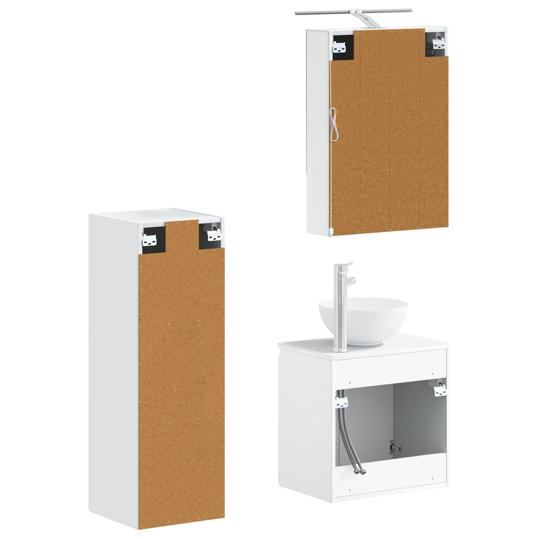 Badeværelsesmøbel sæt 4 pcs Hvid Konstrueret træ og glas