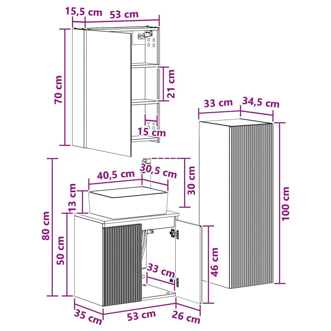 Badeværelsesmøbel sæt 4 pcs Sonoma-eg Konstrueret træ og glas