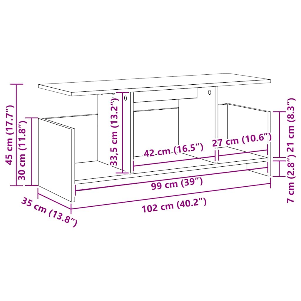 TV-bord Sonoma eg 102 x 35 x 45 cm Konstrueret træ