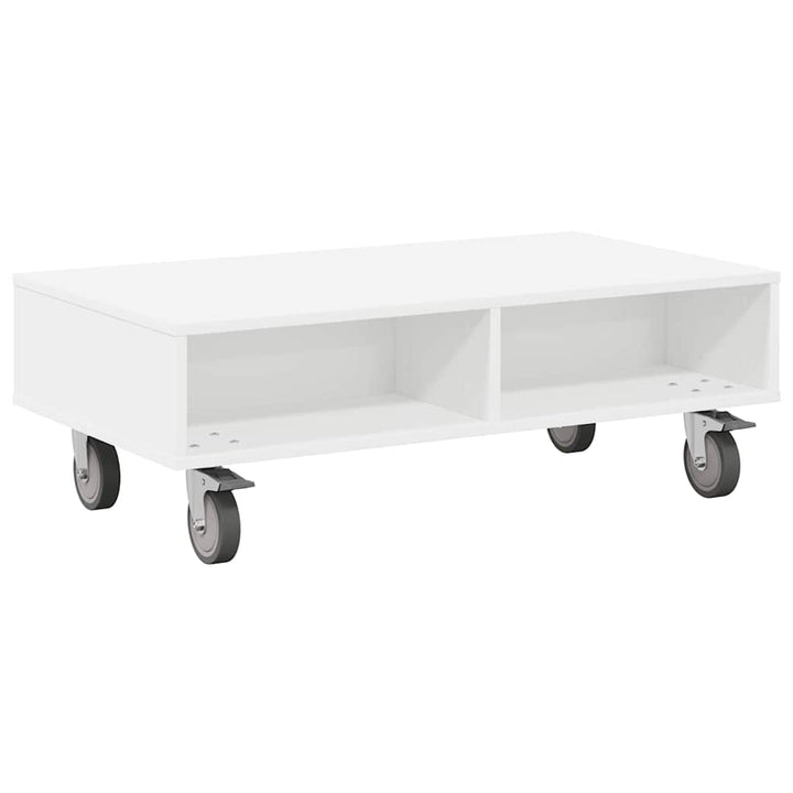 Sidebord med hjul Hvid 90 x 50 x 30 cm Konstrueret træ