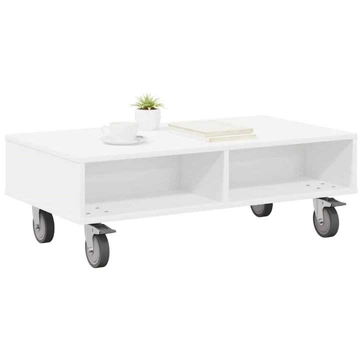 Sidebord med hjul Hvid 90 x 50 x 30 cm Konstrueret træ
