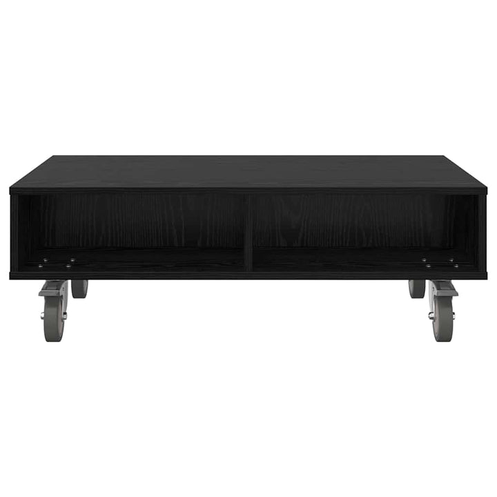Sidebord med hjul Sort eg 90 x 50 x 30 cm Konstrueret træ