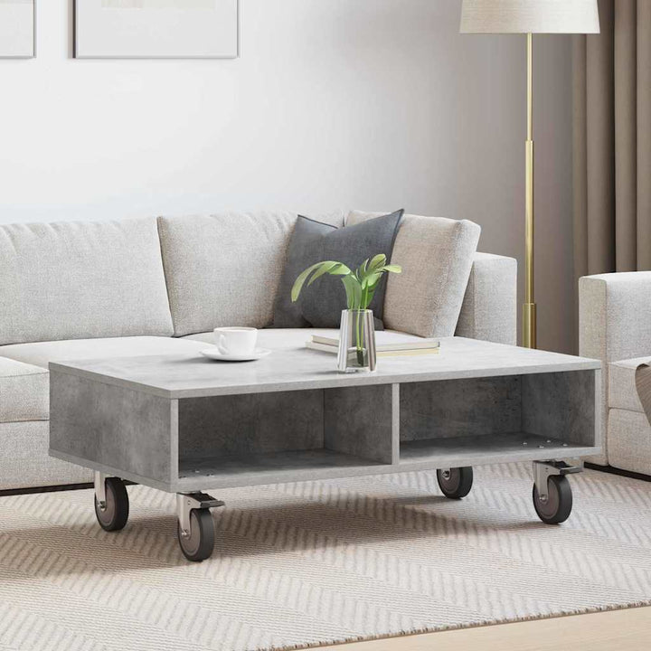 Sidebord med hjul Beton Grå 90 x 50 x 30 cm Konstrueret træ
