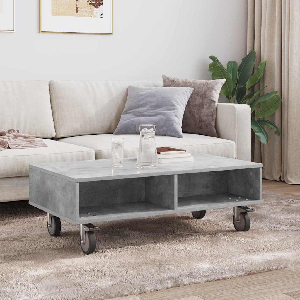 Sidebord med hjul Beton Grå 90 x 50 x 30 cm Konstrueret træ