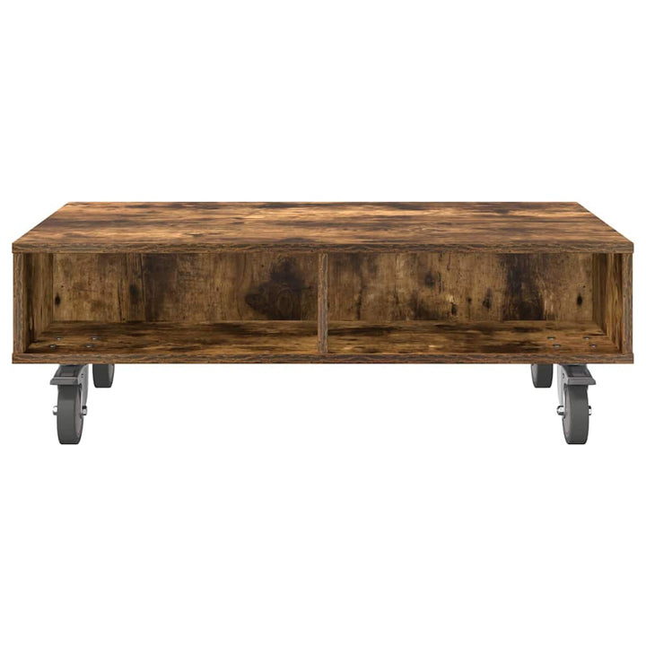 Sidebord med hjul Røget eg 90 x 50 x 30 cm Konstrueret træ