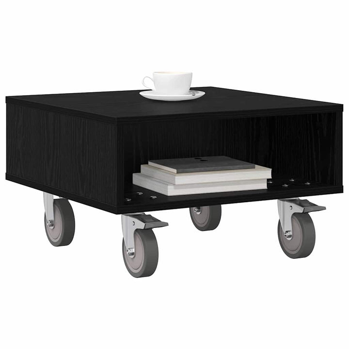 Sidebord med hjul Sort eg 50,5 x 50 x 30 cm Konstrueret træ