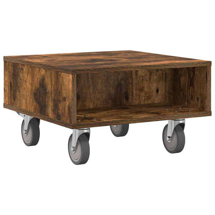 Sidebord med hjul Røget eg 50,5 x 50 x 30 cm Konstrueret træ