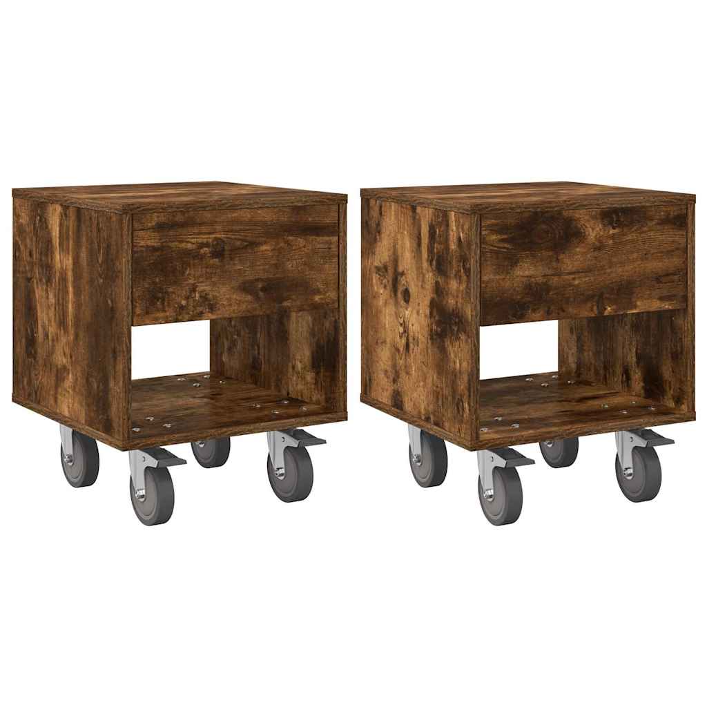 Sengebord 2 pcs Røget eg 40,5 x 40 x 48 cm Konstrueret træ