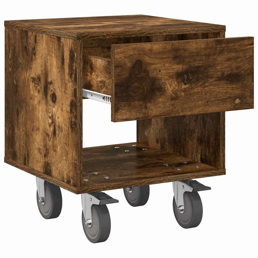 Sengebord 2 pcs Røget eg 40,5 x 40 x 48 cm Konstrueret træ