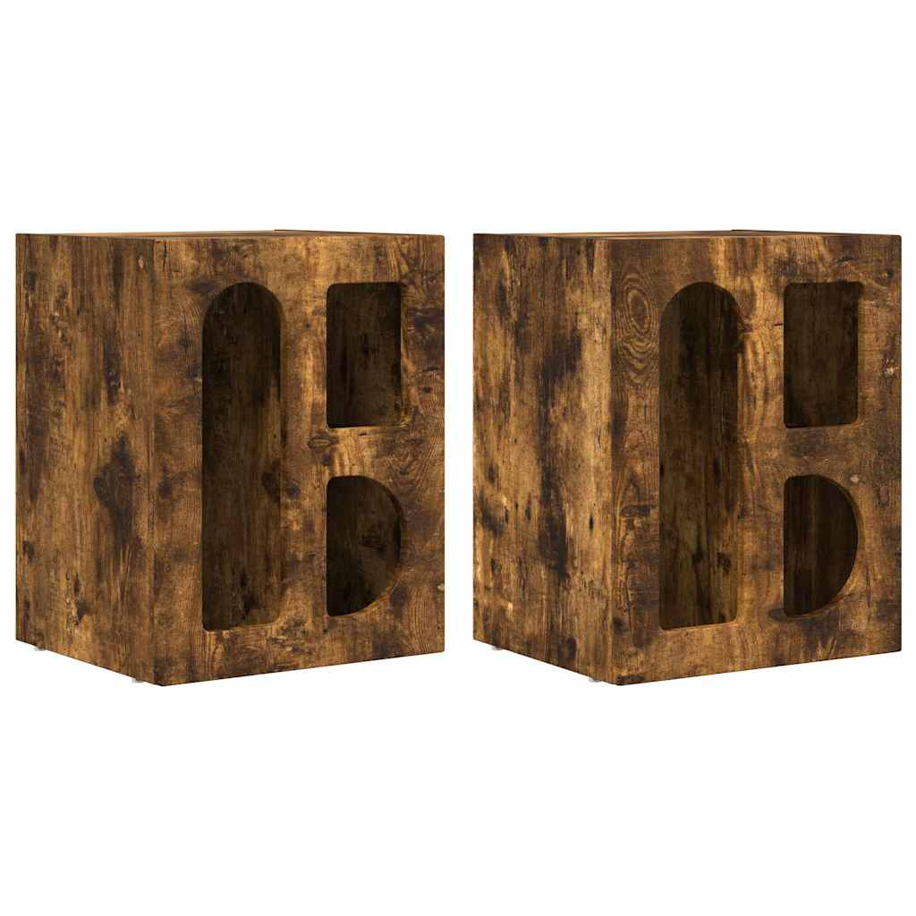 Sengebord 2 pcs Røget eg 40 x 35 x 50 cm Konstrueret træ