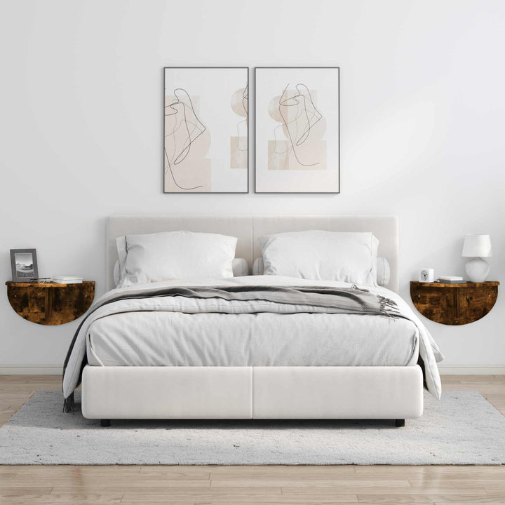 Væghylde 2 pcs Røget eg 48 x 24 x 24 cm Konstrueret træ