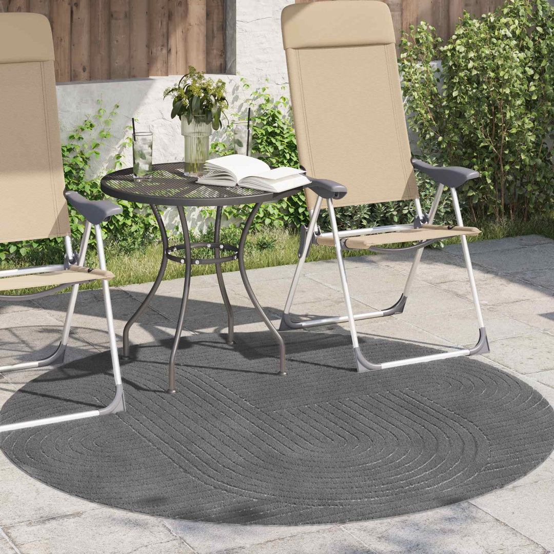 Områdetæpper Rund PALMERAS Antracit Ø 200 CM Polyester