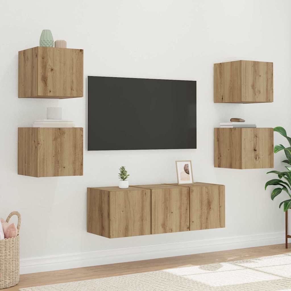 TV vægskab med LED Artisan eg 30,5 x 35 x 30 cm Konstrueret træ