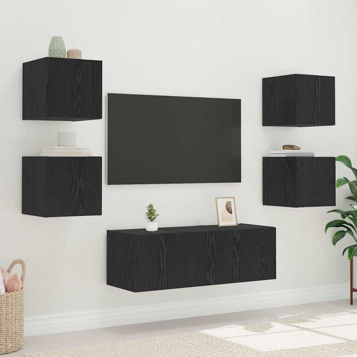 TV vægskab med LED Sort eg 30,5 x 35 x 30 cm Konstrueret træ