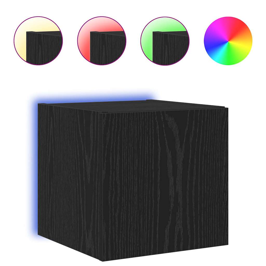 TV vægskab med LED Sort eg 30,5 x 35 x 30 cm Konstrueret træ