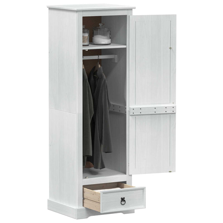 Garderober med skuffe Hvid 55 x 50 x 170 cm Massiv fyrretræ