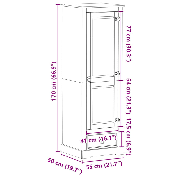 Garderober med skuffe Hvid 55 x 50 x 170 cm Massiv fyrretræ