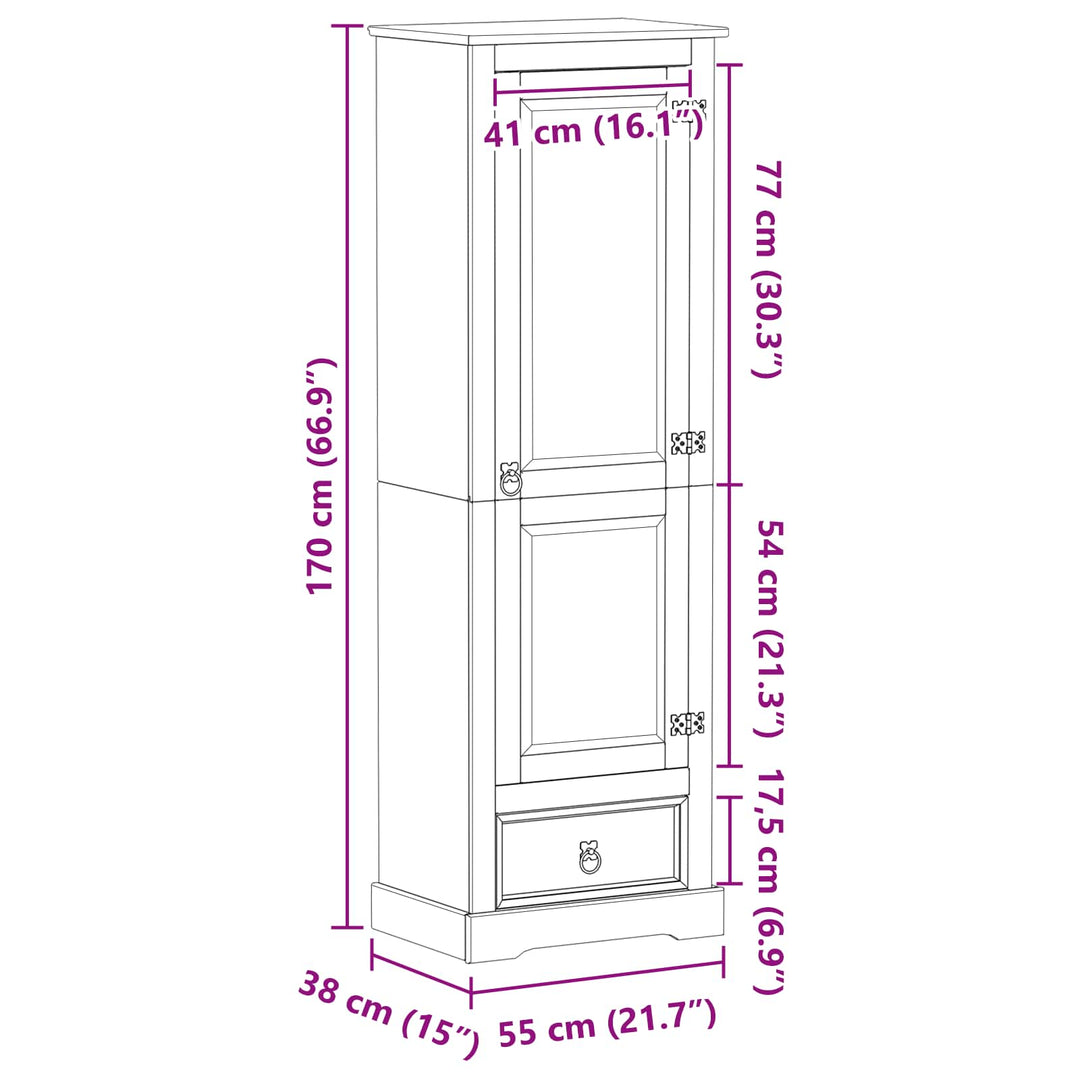Garderober med skuffe Hvid 55 x 38 x 170 cm Massiv fyrretræ