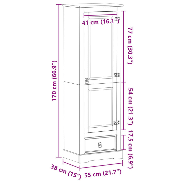 Garderober med skuffe Hvid 55 x 38 x 170 cm Massiv fyrretræ
