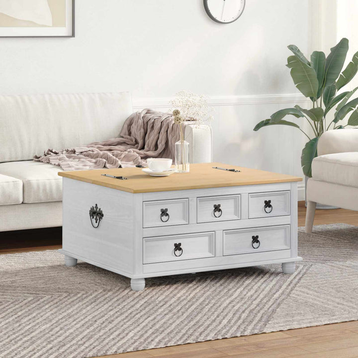 storage box med skuffe Hvid 90 x 78 x 45 cm Massiv fyrretræ