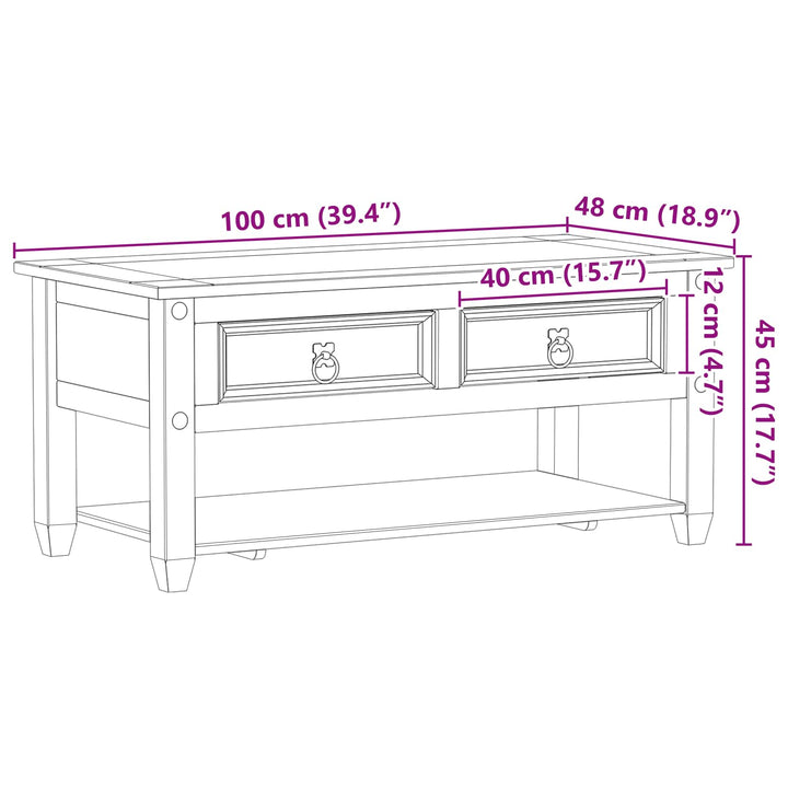 Sofabord med skuffe Hvid 100 x 48 x 45 cm Massivt fyrretræ
