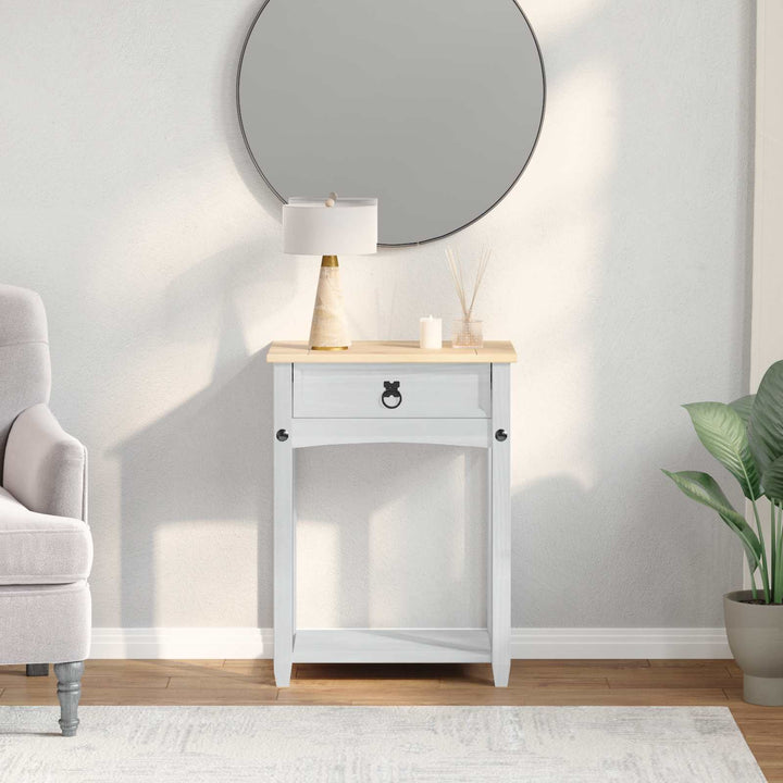 Konsolbord med skuffe Hvid 55 x 35 x 73 cm Massiv fyrretræ