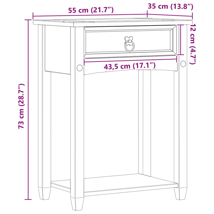 Konsolbord med skuffe Hvid 55 x 35 x 73 cm Massiv fyrretræ