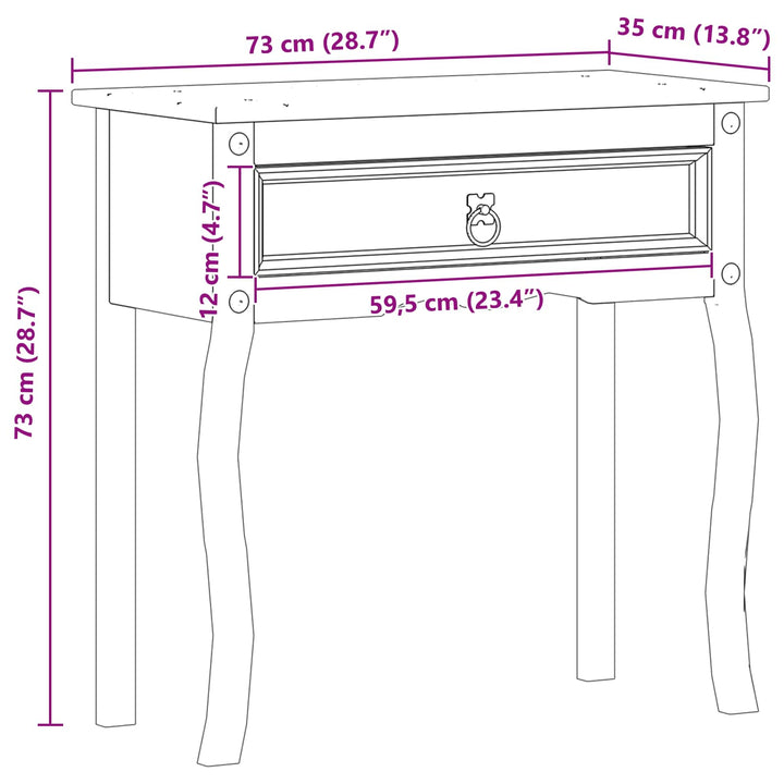 Konsolbord med skuffe Hvid 73 x 35 x 73 cm Massiv fyrretræ