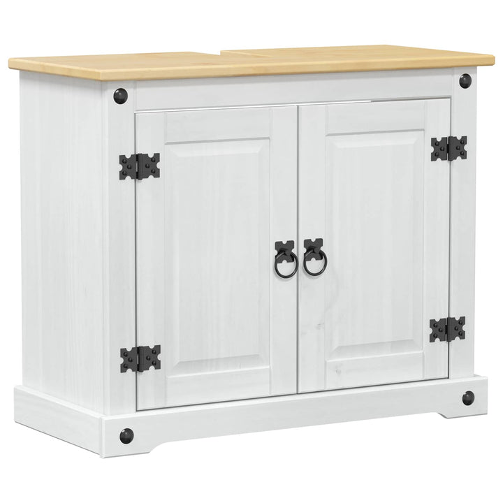 Vaskeskab med hylde Hvid 73 x 33 x 60 cm Massiv fyrretræ