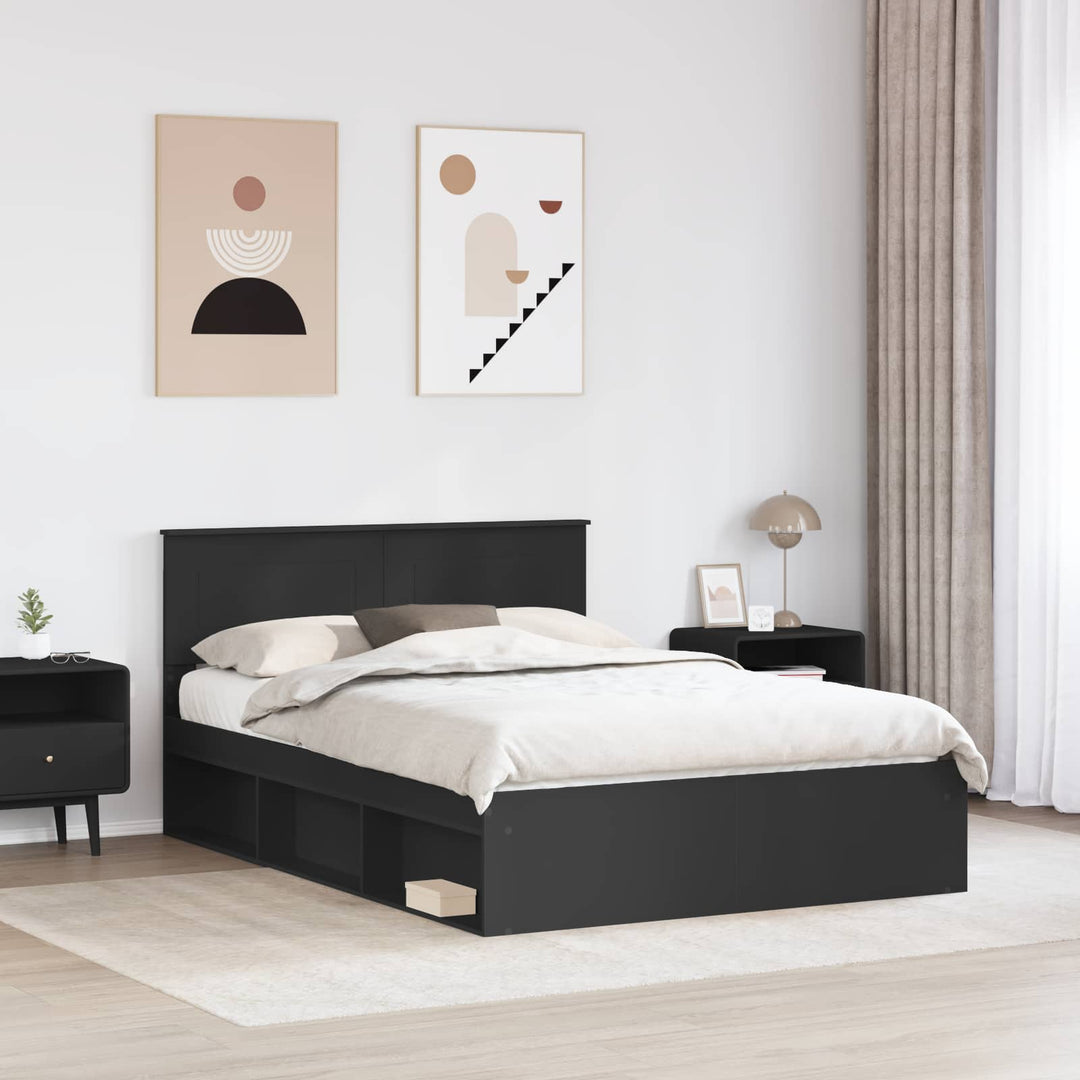 Sengestel med hovedgærde Sort 150 x 200 cm Konstrueret træ