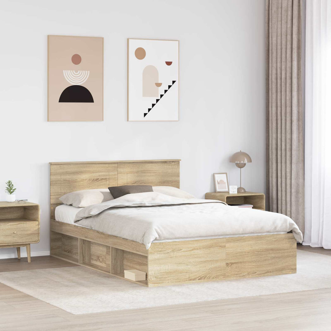 Sengestel med hovedgærde Røget eg 150 x 200 cm Konstrueret træ