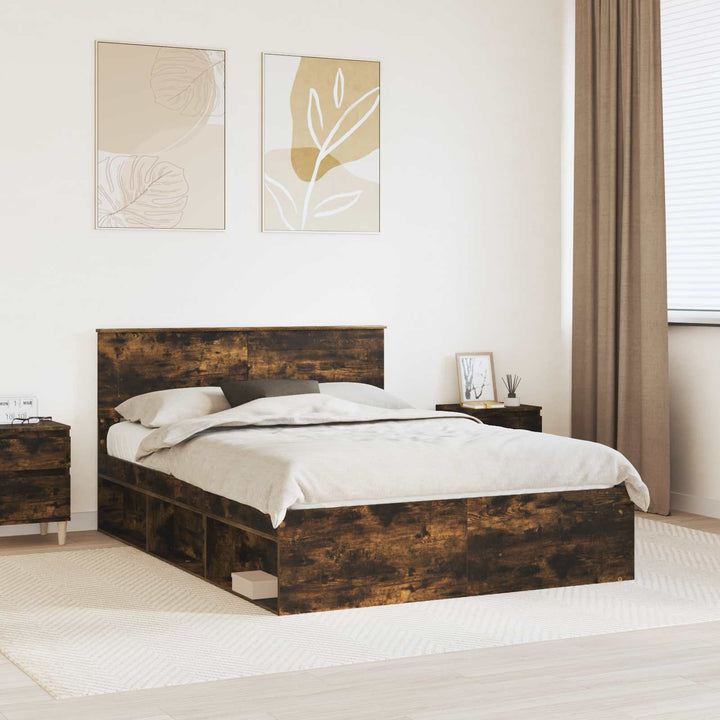 Sengestel med hovedgærde Røget eg 140 x 190 cm Konstrueret træ