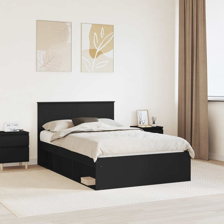 Sengestel med hovedgærde Sort 135 x 190 cm Konstrueret træ