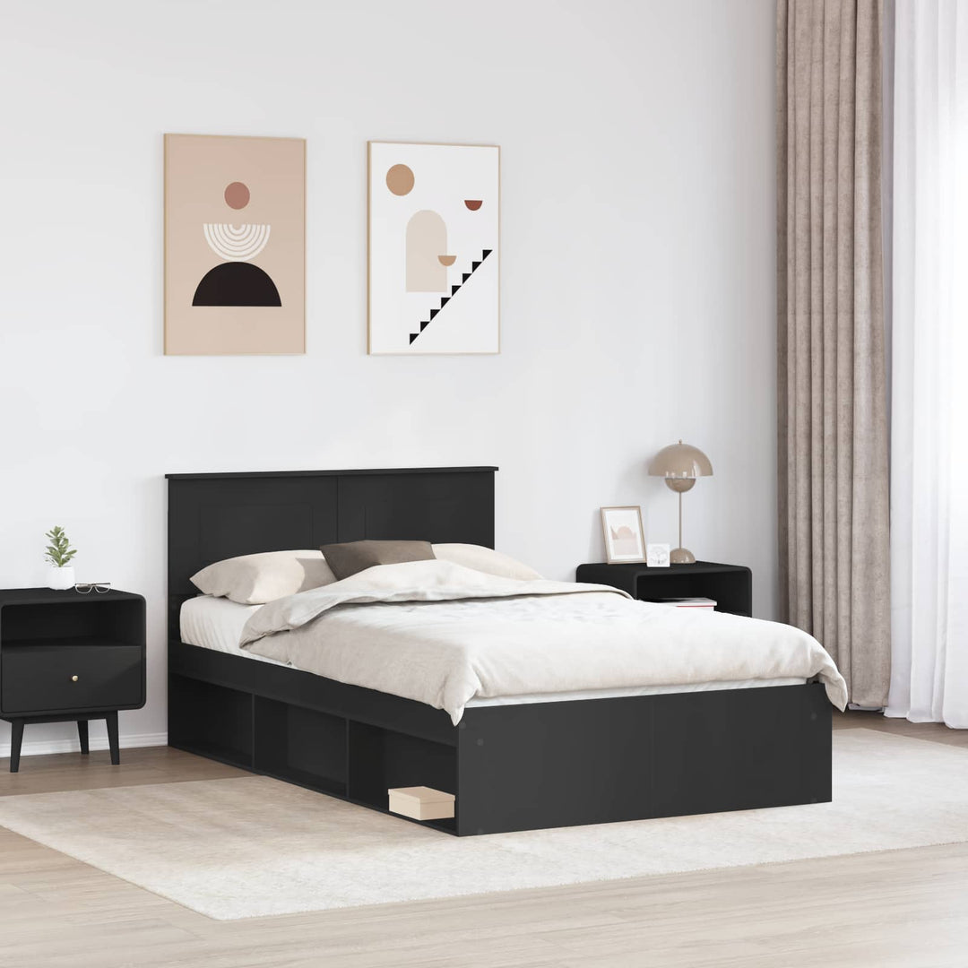 Sengestel med hovedgærde Sort 120 x 190 cm Konstrueret træ