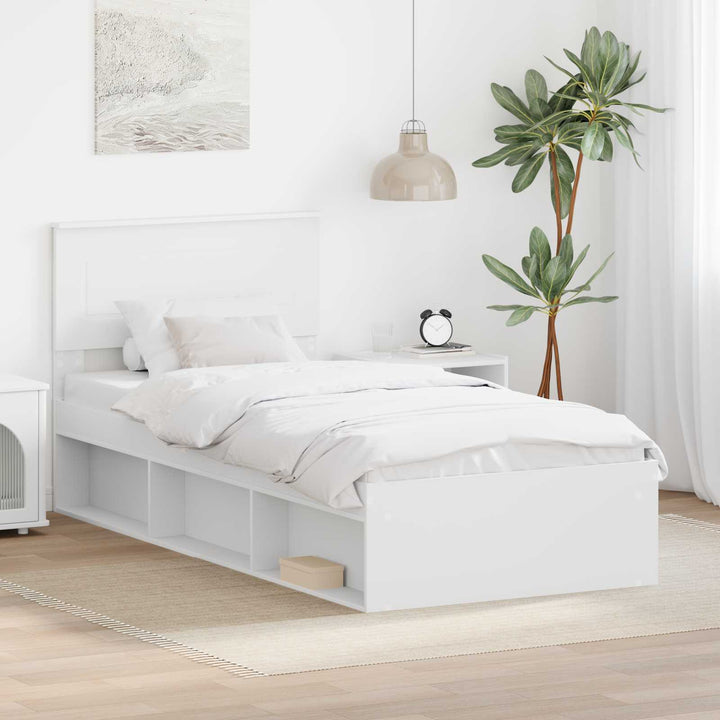 Sengestel med hovedgærde Hvid 100 x 200 cm Konstrueret træ