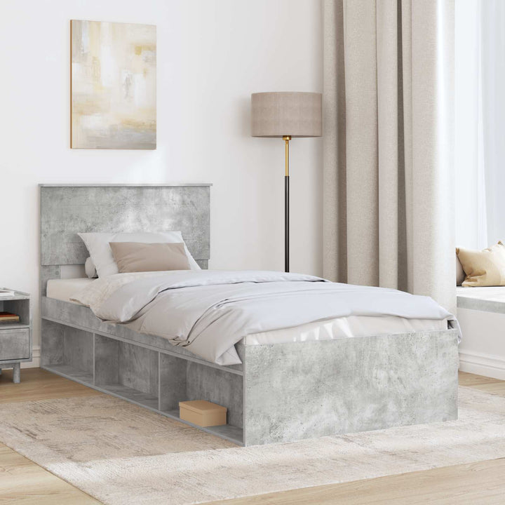 Sengestel med hovedgærde Beton Grå 75 x 190 cm Konstrueret træ