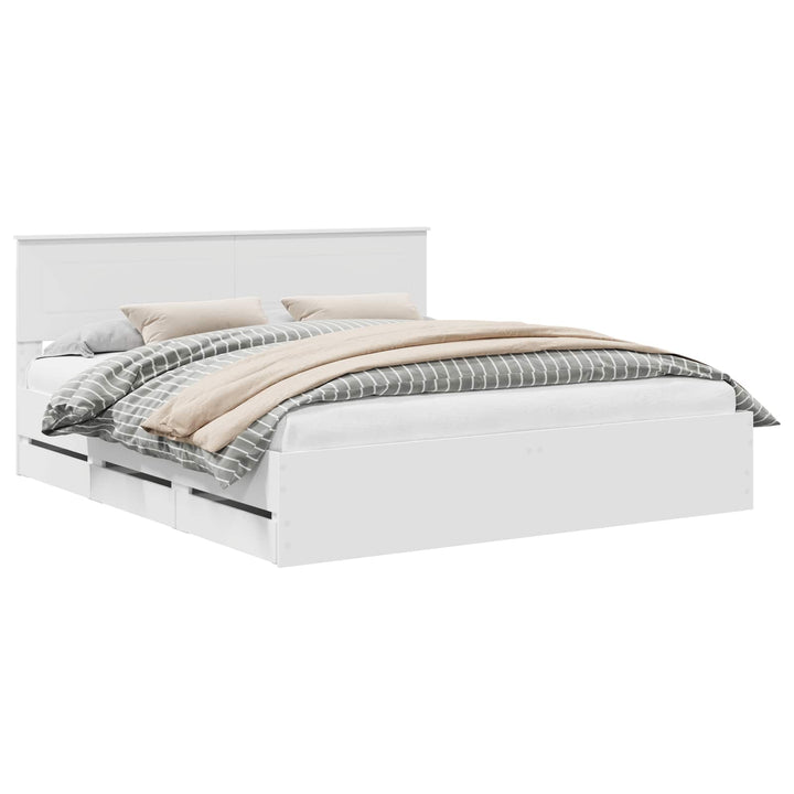 Sengestel med skuffe Hvid 200 x 200 cm Ingeniørtræ