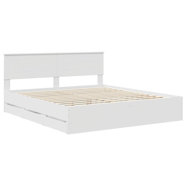 Sengestel med skuffe Hvid 200 x 200 cm Ingeniørtræ