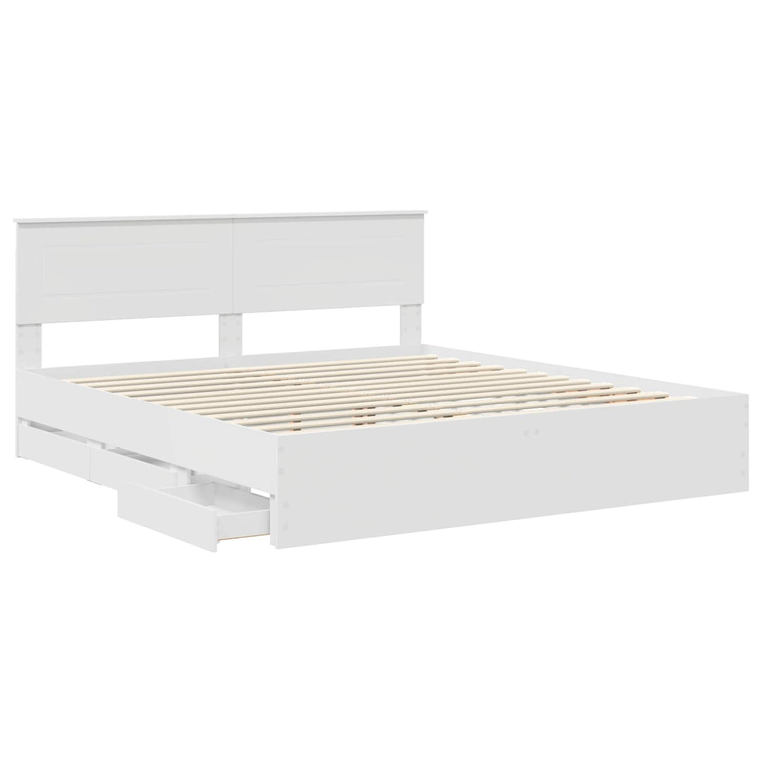 Sengestel med skuffe Hvid 200 x 200 cm Ingeniørtræ