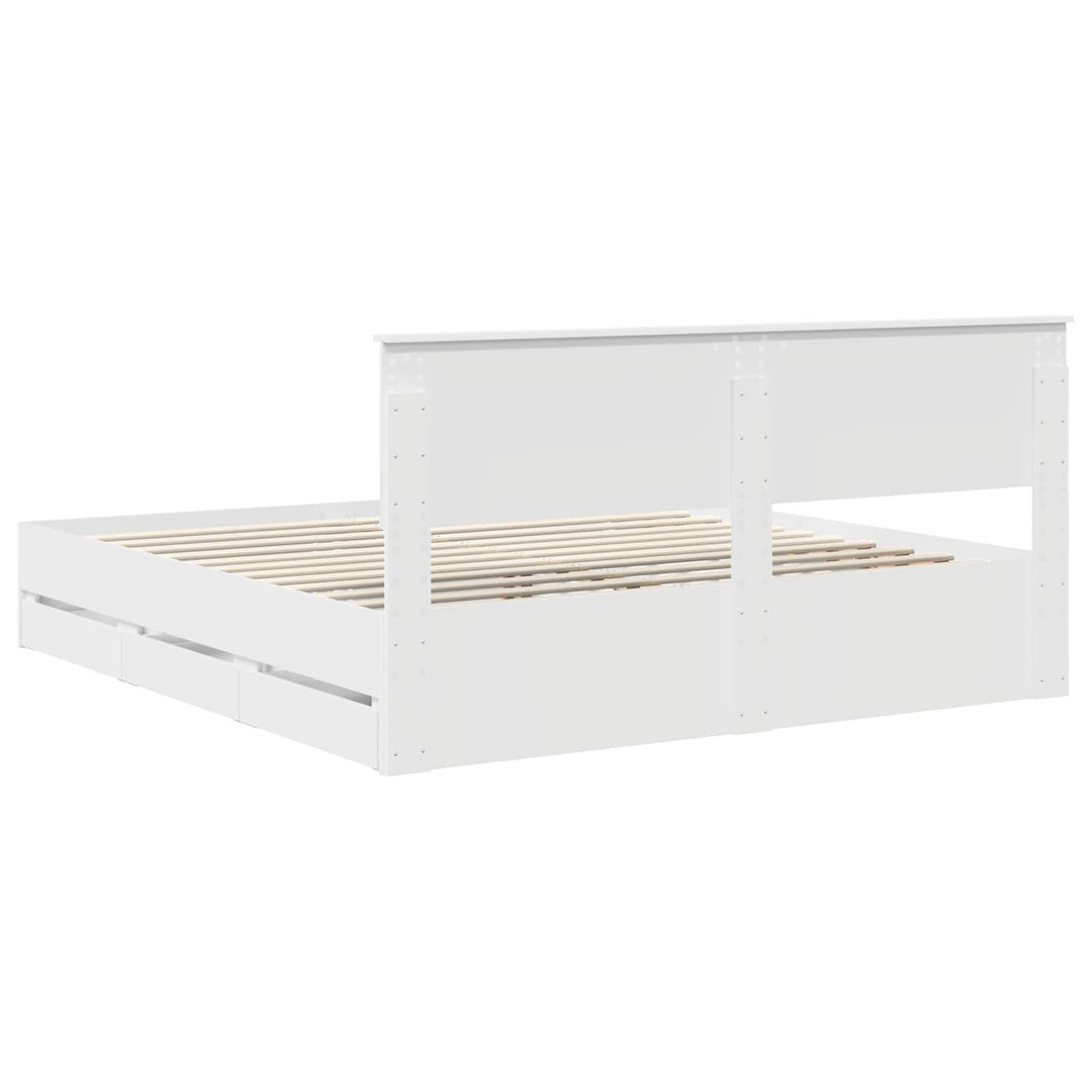 Sengestel med skuffe Hvid 200 x 200 cm Ingeniørtræ