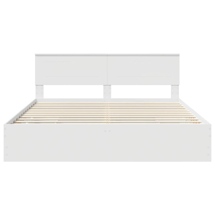 Sengestel med skuffe Hvid 200 x 200 cm Ingeniørtræ