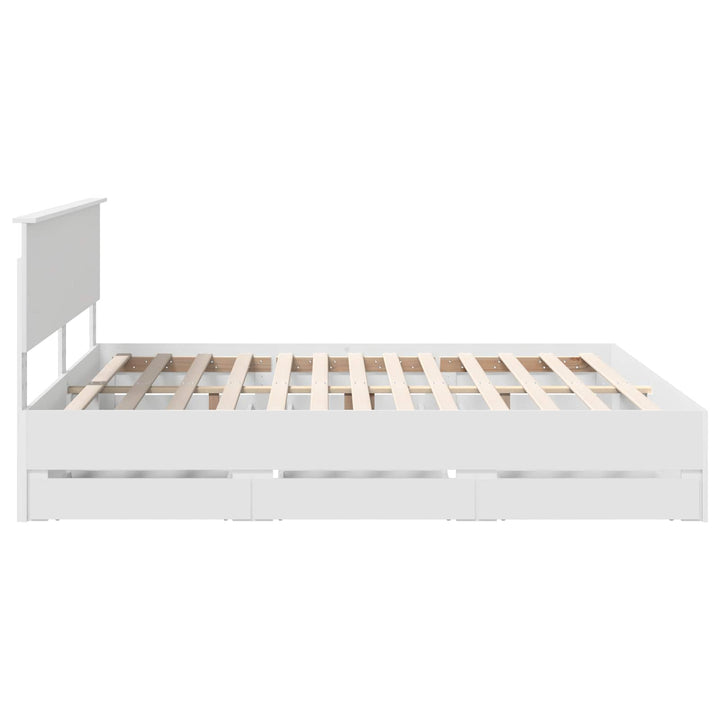 Sengestel med skuffe Hvid 200 x 200 cm Ingeniørtræ