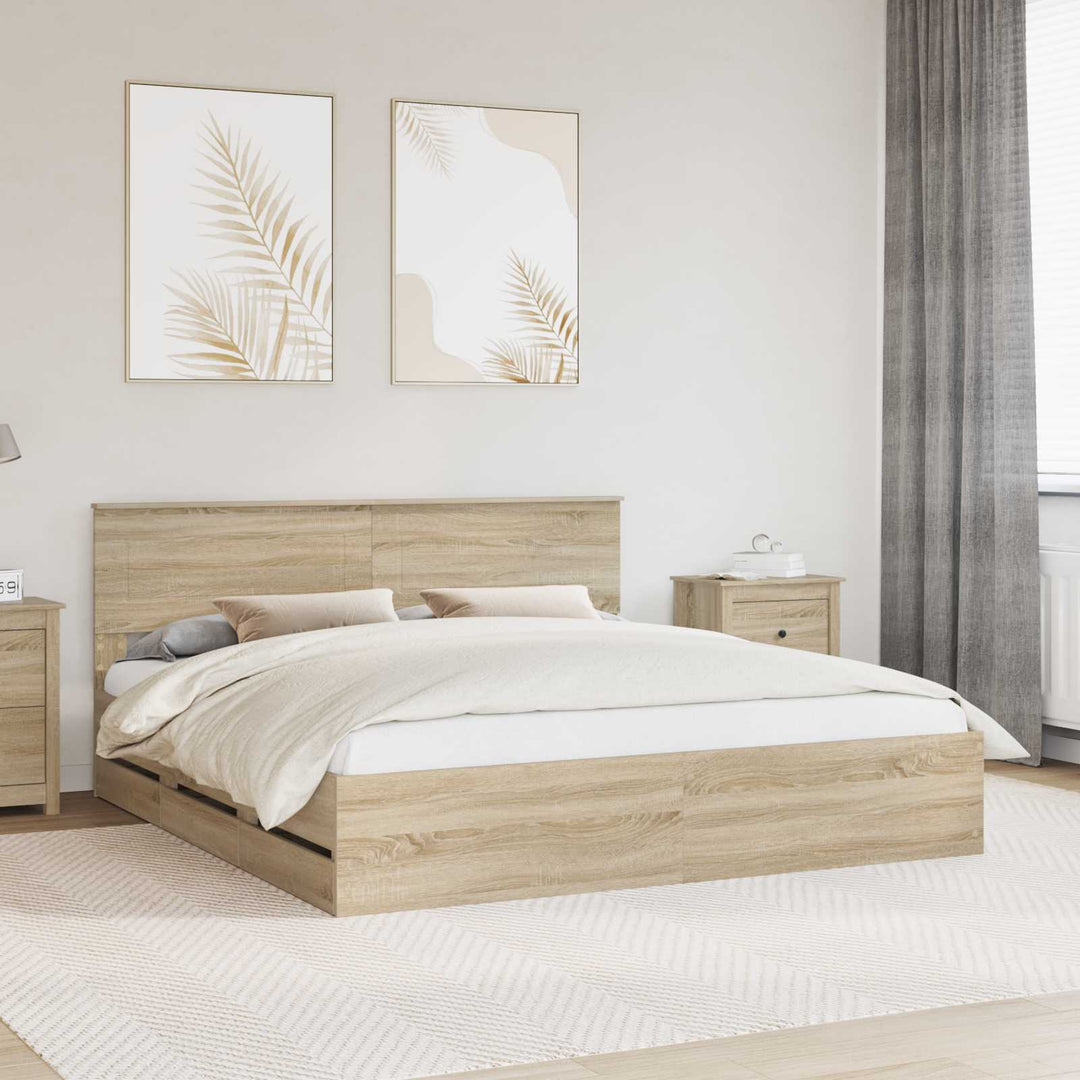 Sengestel med skuffe Sonoma eg 200 x 200 cm Ingeniørtræ