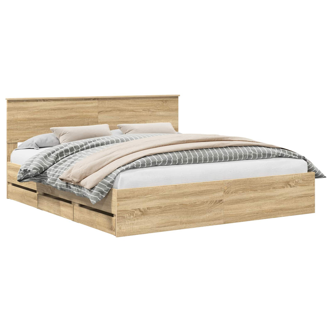 Sengestel med skuffe Sonoma eg 200 x 200 cm Ingeniørtræ