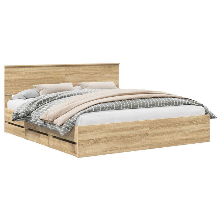 Sengestel med skuffe Sonoma eg 200 x 200 cm Ingeniørtræ