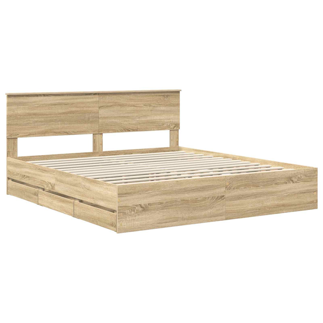 Sengestel med skuffe Sonoma eg 200 x 200 cm Ingeniørtræ