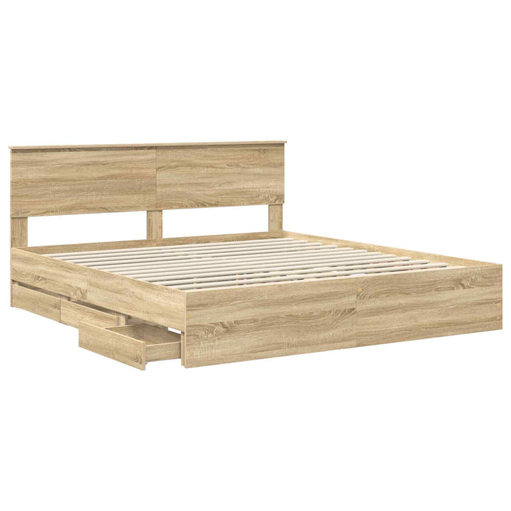 Sengestel med skuffe Sonoma eg 200 x 200 cm Ingeniørtræ