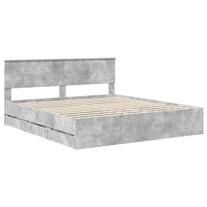 Sengestel med skuffe Beton Grå 200 x 200 cm Ingeniørtræ