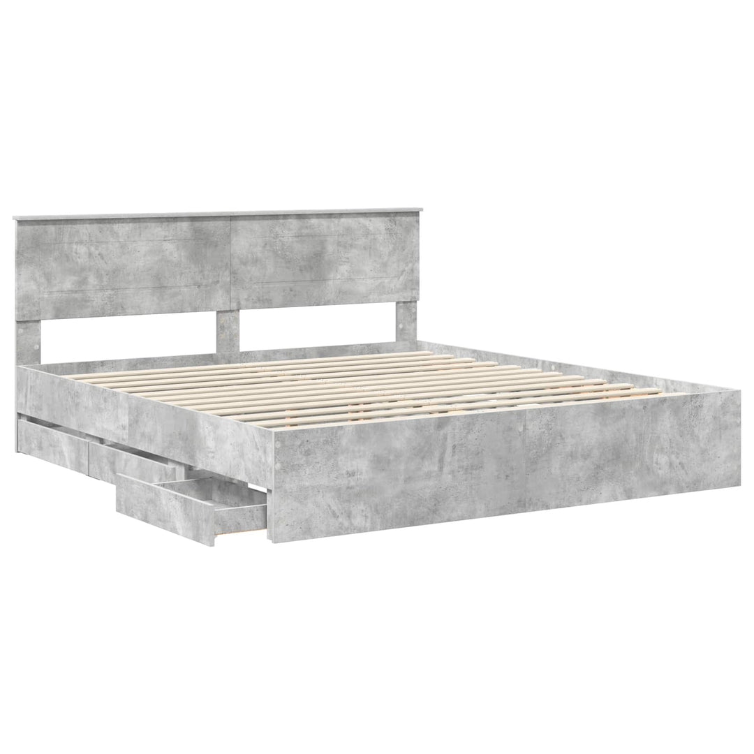 Sengestel med skuffe Beton Grå 200 x 200 cm Ingeniørtræ